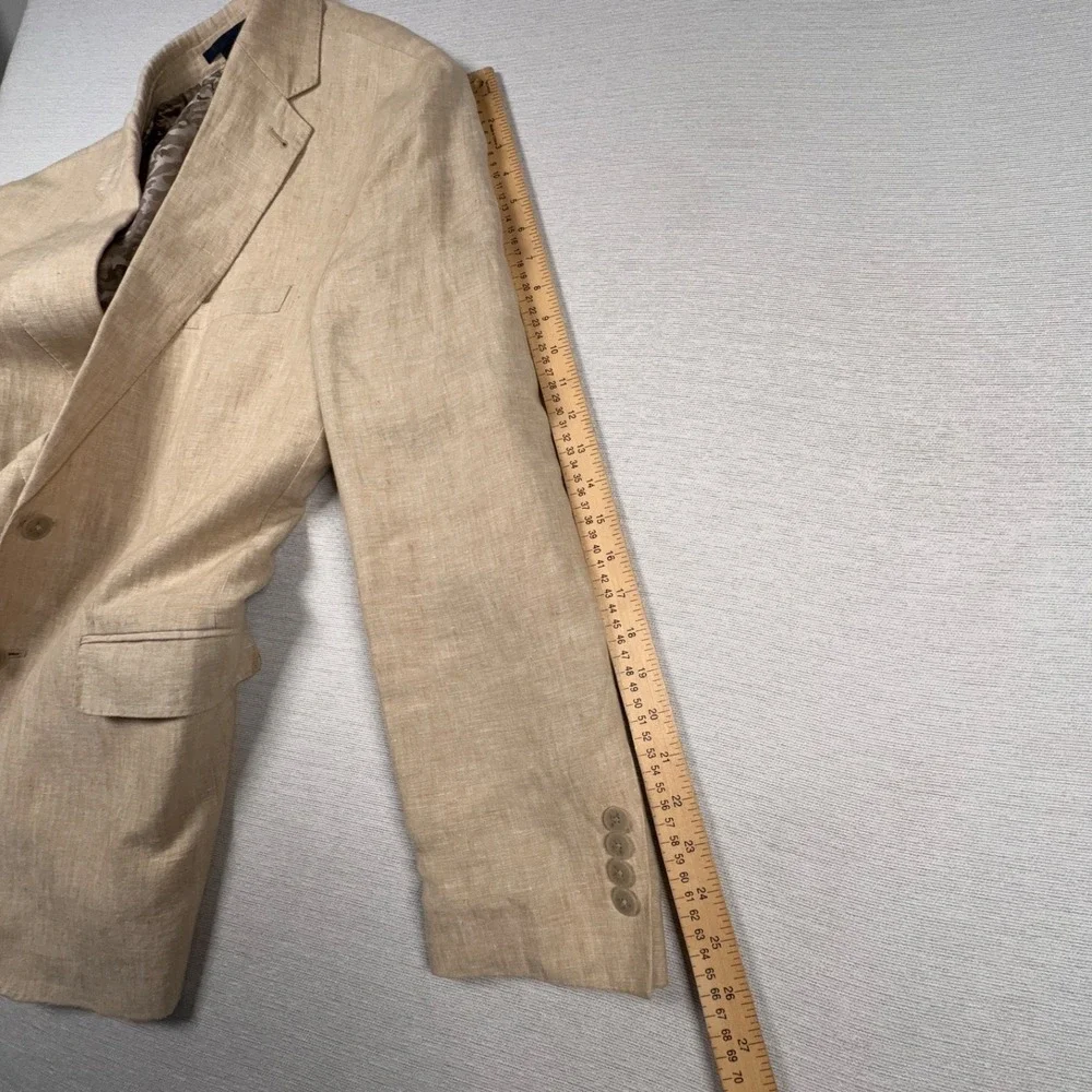 Jos A Bank Linen Blazer Mens Size 46R SLIM FIT Tan Double Vented